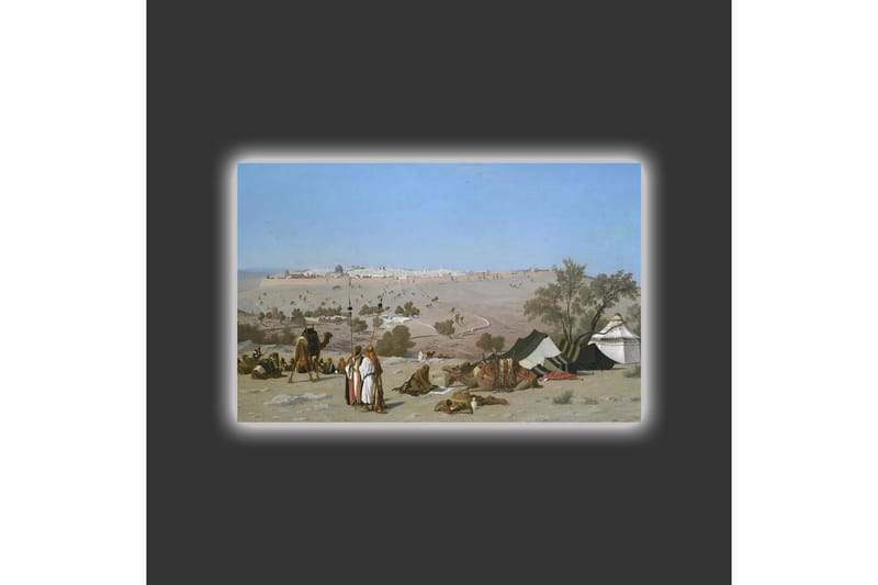 Canvastavla med LED-belysning - Landskap med beduiner och tält i ökenmiljö - Blå / Grön / Beige - Inredning & dekor - Tavlor & konst - Canvastavla