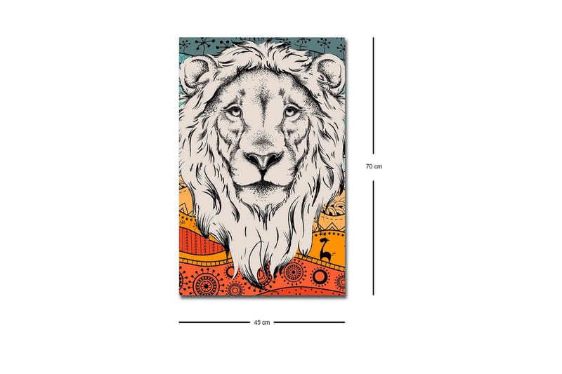 Canvastavla med LED-belysning - Lejonhuvud med färgglad bakgrund och mönster - Grå / Orange / Blå - Inredning & dekor - Tavlor & konst - Canvastavla