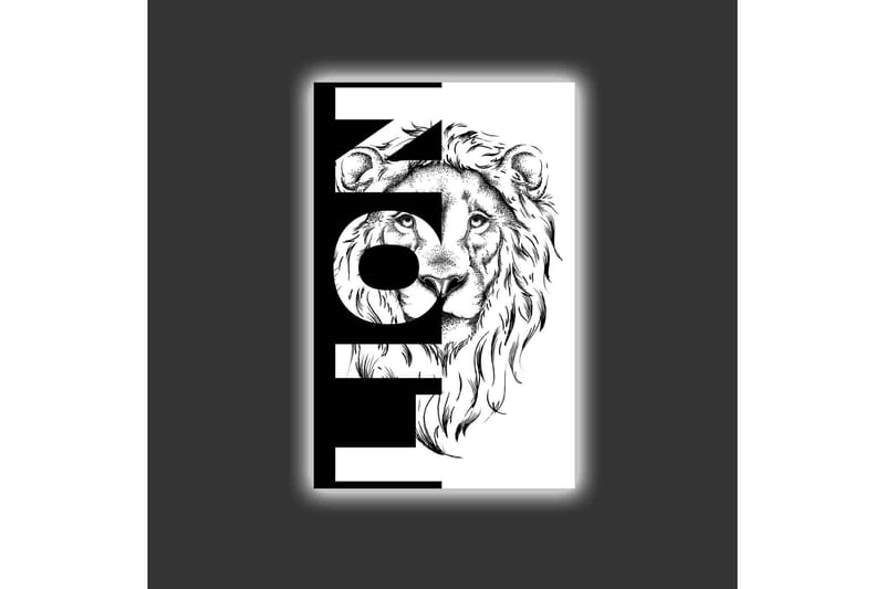 Canvastavla med LED-belysning - Lejonhuvud med grafiska element - Svart / Vitt - Inredning & dekor - Tavlor & konst - Canvastavla