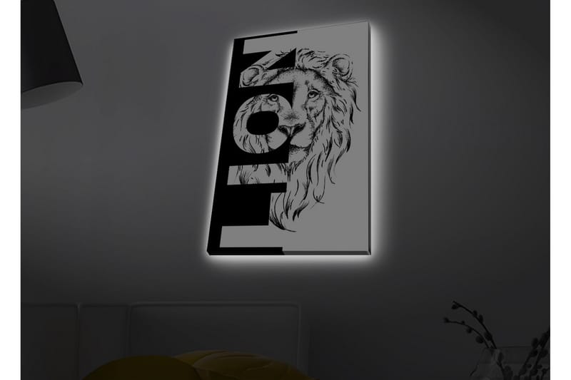 Canvastavla med LED-belysning - Lejonhuvud med grafiska element - Svart / Vitt - Inredning & dekor - Tavlor & konst - Canvastavla