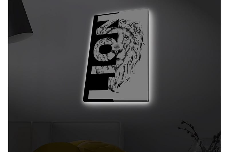 Canvastavla med LED-belysning - Lejonhuvud med grafiska element - Svart / Vitt - Inredning & dekor - Tavlor & konst - Canvastavla