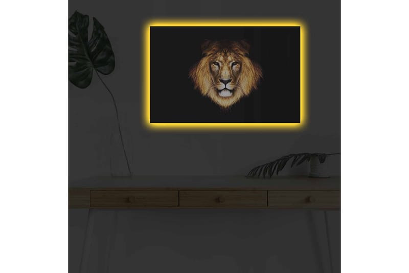 Canvastavla med LED-belysning - Lejonhuvud med intensiv blick - Guld / Svart / Brun - Inredning & dekor - Tavlor & konst - Canvastavla