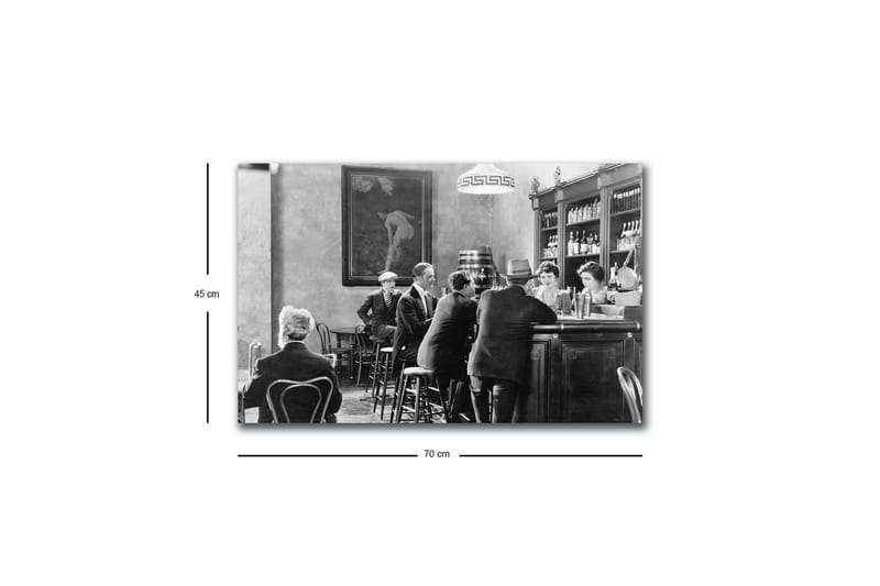 Canvastavla med LED-belysning - Livlig scen från en bar med människor i samtal och interaktion - Svart / Vit / Grå - Inredning & dekor - Tavlor & konst - Canvastavla