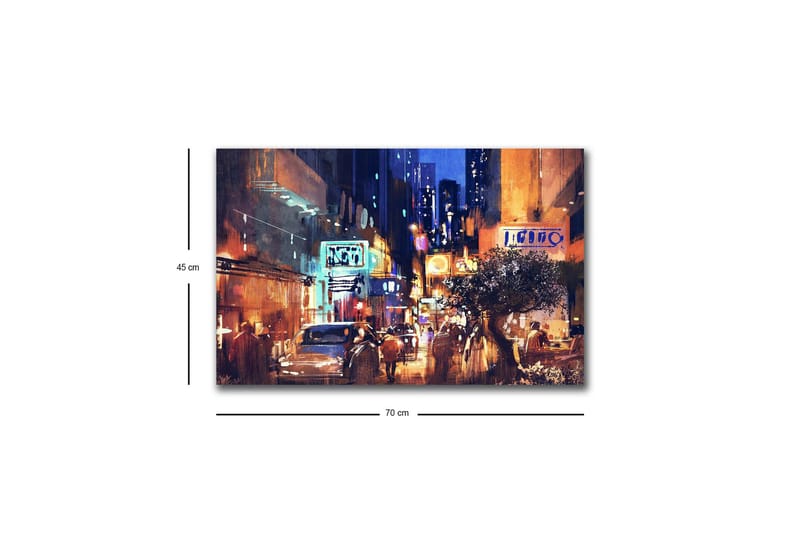 Canvastavla med LED-belysning - Livlig stadsbild med nattliv och bilar - Mörkblå / Orange / Grön - Inredning & dekor - Tavlor & konst - Canvastavla