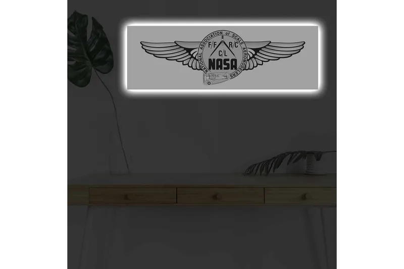 Canvastavla med LED-belysning - Logotyp med vingar och NASA-motiv, Svart / Grå