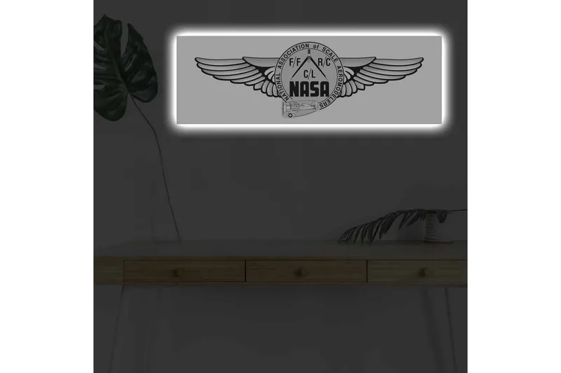 Canvastavla med LED-belysning - Logotyp med vingar och NASA-motiv, Svart / Grå