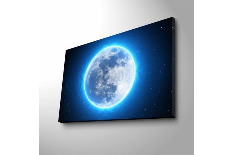 Canvastavla med LED-belysning - Luminös fullmåne omgiven av stjärnor - Blå / Vit / Mörkblå - Inredning & dekor - Tavlor & konst - Canvastavla