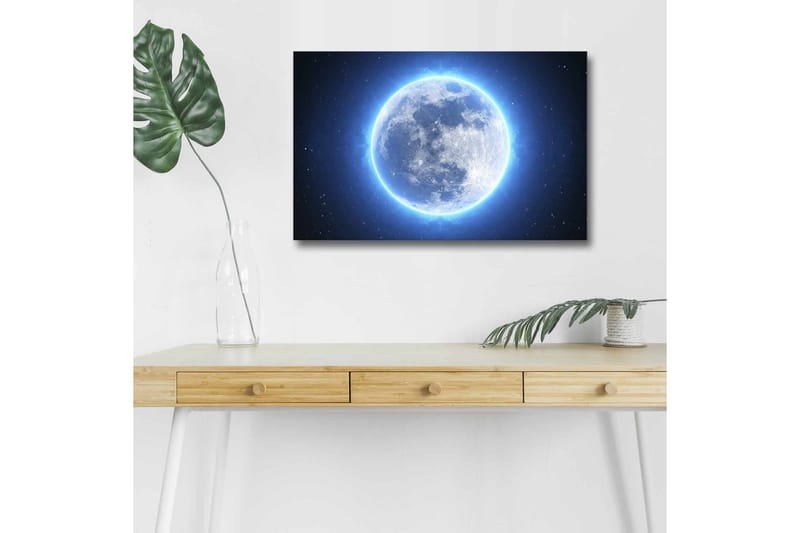 Canvastavla med LED-belysning - Luminös fullmåne omgiven av stjärnor - Blå / Vit / Mörkblå - Inredning & dekor - Tavlor & konst - Canvastavla