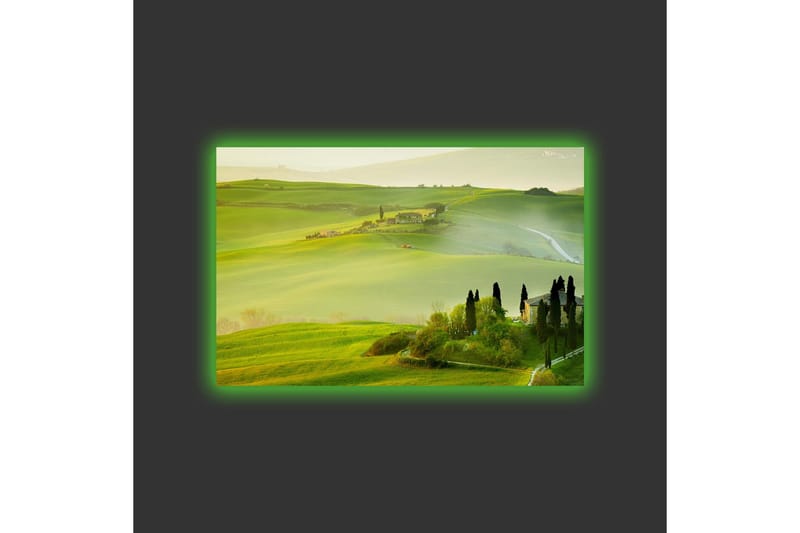 Canvastavla med LED-belysning - Lummig landskap med böljande gröna kullar och cypressträd - Grön / Ljusgrön / Brun - Inredning & dekor - Tavlor & konst - Canvastavla