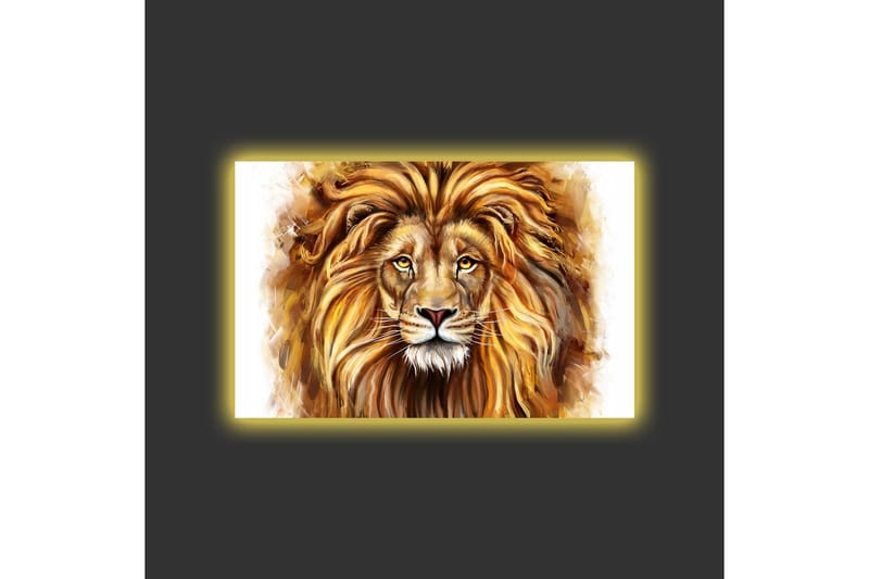 Canvastavla med LED-belysning - Majestätisk lejonhuvud med detaljerad man och uttrycksfulla ögon - Guld / Brun / Beige - Inredning & dekor - Tavlor & konst - Canvastavla