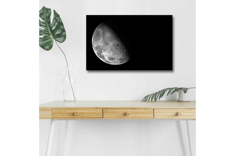 Canvastavla med LED-belysning - Månens detaljerade yta mot en svart bakgrund - Grå / Svart - Inredning & dekor - Tavlor & konst - Canvastavla