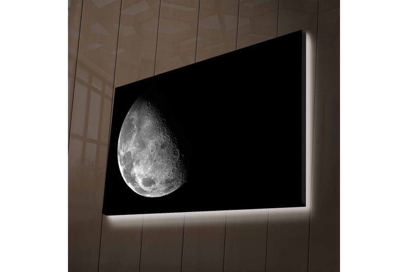 Canvastavla med LED-belysning - Månens detaljerade yta mot en svart bakgrund - Grå / Svart - Inredning & dekor - Tavlor & konst - Canvastavla