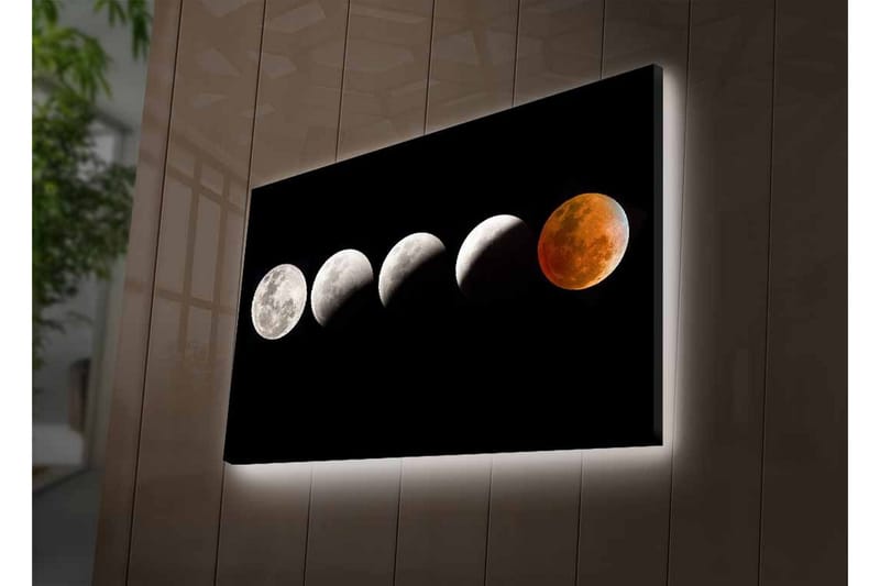 Canvastavla med LED-belysning - Månfaser i olika skepnader mot en svart bakgrund - Grå / Svart / Röd - Inredning & dekor - Tavlor & konst - Canvastavla