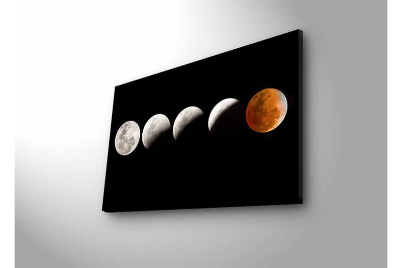 Canvastavla med LED-belysning - Månfaser i olika skepnader mot en svart bakgrund - Grå / Svart / Röd - Inredning & dekor - Tavlor & konst - Canvastavla