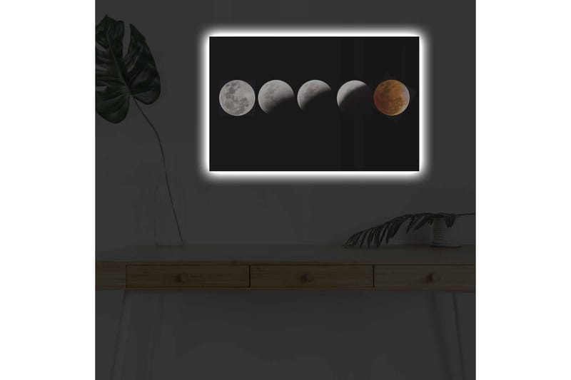 Canvastavla med LED-belysning - Månfaser i olika skepnader mot en svart bakgrund - Grå / Svart / Röd - Inredning & dekor - Tavlor & konst - Canvastavla