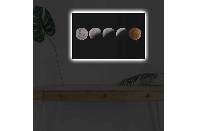Canvastavla med LED-belysning - Månfaser i olika skepnader mot en svart bakgrund - Grå / Svart / Röd - Inredning & dekor - Tavlor & konst - Canvastavla