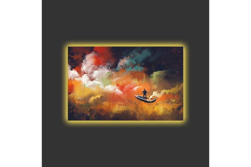 Canvastavla med LED-belysning - Människa i båt som navigerar genom färgglada moln - Orange / Blå / Vit - Inredning & dekor - Tavlor & konst - Canvastavla