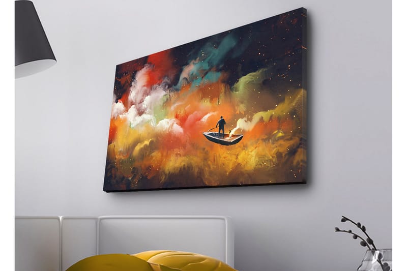 Canvastavla med LED-belysning - Människa i båt som navigerar genom färgglada moln - Orange / Blå / Vit - Inredning & dekor - Tavlor & konst - Canvastavla