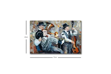 Canvastavla med LED-belysning - Musikaliskt framträdande med tre spelande musiker - Mörkblå / Orange / Vit - Inredning & dekor - Tavlor & konst - Canvastavla