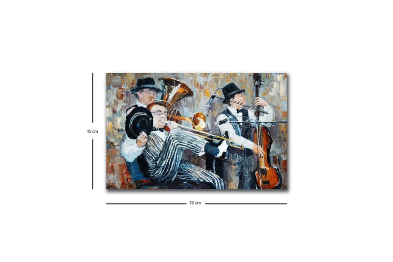 Canvastavla med LED-belysning - Musikaliskt framträdande med tre spelande musiker - Mörkblå / Orange / Vit - Inredning & dekor - Tavlor & konst - Canvastavla