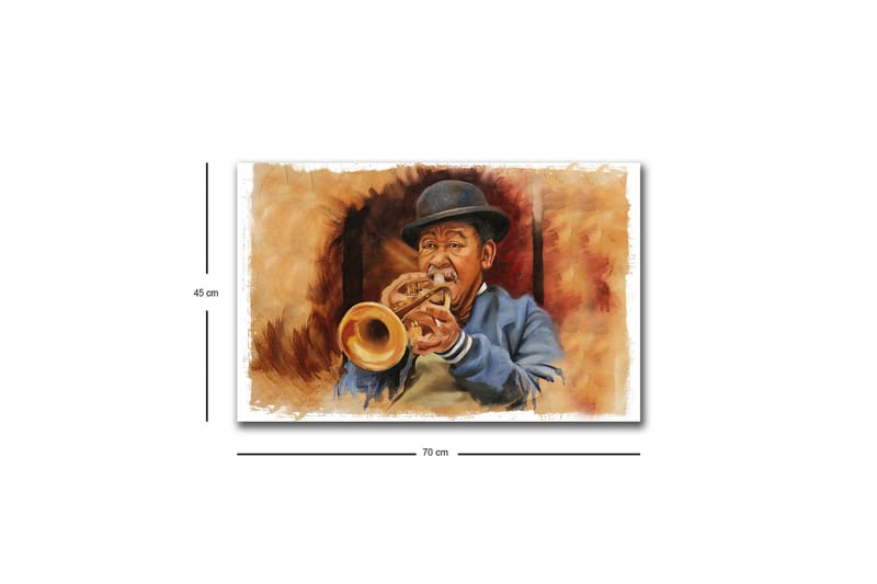 Canvastavla med LED-belysning - Musiker som spelar trumpet med uttrycksfulla drag - Brun / Blå / Beige - Inredning & dekor - Tavlor & konst - Canvastavla