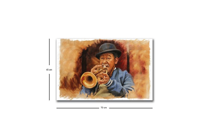 Canvastavla med LED-belysning - Musiker som spelar trumpet med uttrycksfulla drag - Brun / Blå / Beige - Inredning & dekor - Tavlor & konst - Canvastavla
