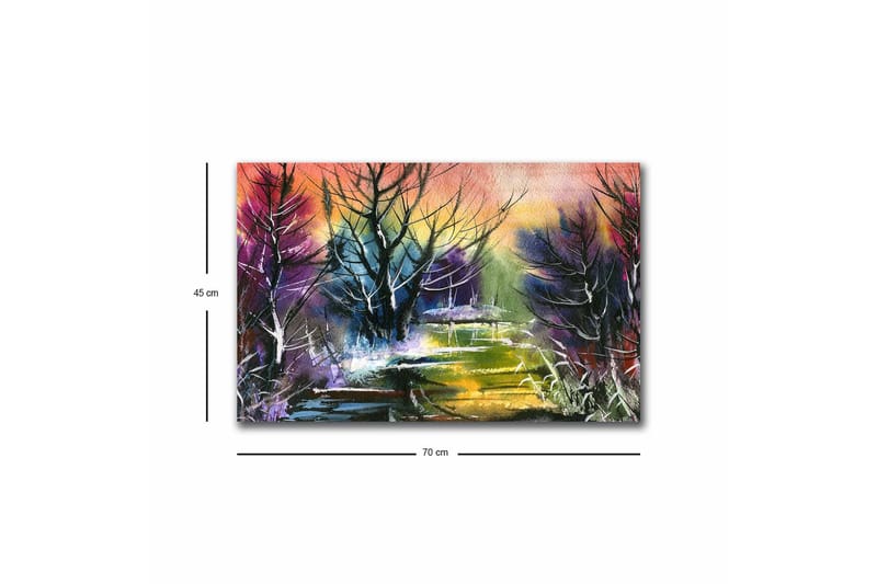 Canvastavla med LED-belysning - Mystisk landskap med silhuetter av träd i skymning - Lila / Grön / Svart - Inredning & dekor - Tavlor & konst - Canvastavla