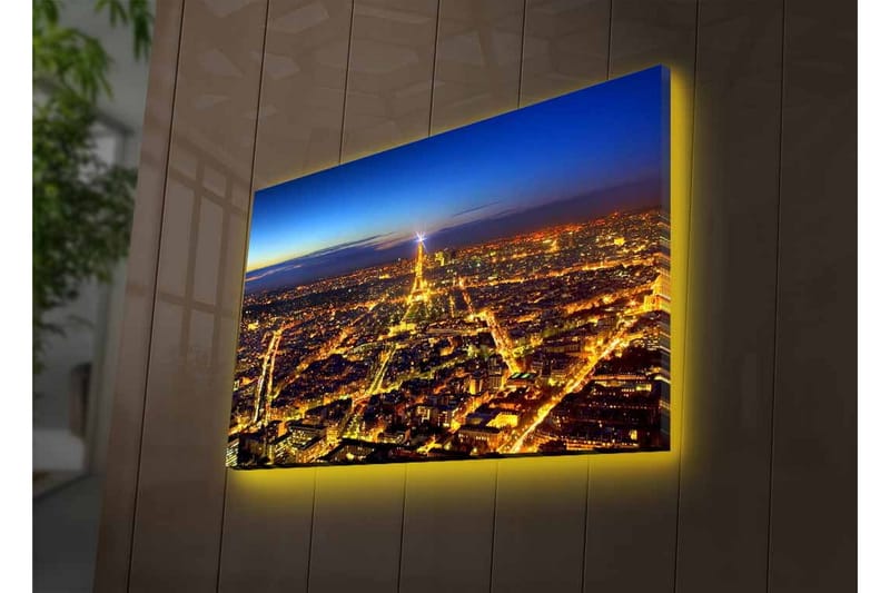 Canvastavla med LED-belysning - Nattvy över Paris med Eiffeltornet som huvudfokus - Mörkblå / Gyllene / Svart - Inredning & dekor - Tavlor & konst - Canvastavla