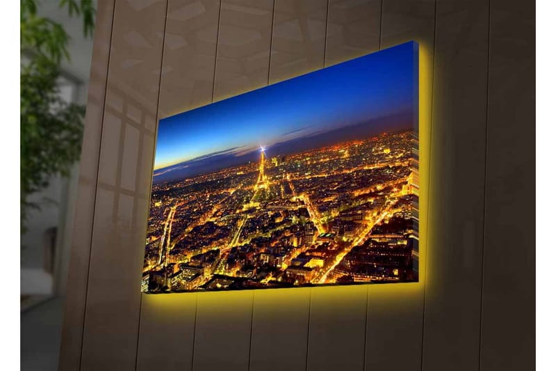 Canvastavla med LED-belysning - Nattvy över Paris med Eiffeltornet som huvudfokus - Mörkblå / Gyllene / Svart - Inredning & dekor - Tavlor & konst - Canvastavla