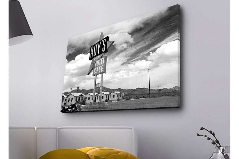Canvastavla med LED-belysning - Nostalgisk skylt från ett motell i en ökenlandskap - Svart / Vitt / Grått - Inredning & dekor - Tavlor & konst - Canvastavla