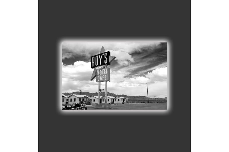 Canvastavla med LED-belysning - Nostalgisk skylt från ett motell i en ökenlandskap - Svart / Vitt / Grått - Inredning & dekor - Tavlor & konst - Canvastavla