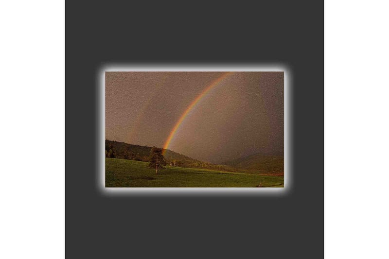 Canvastavla med LED-belysning - Regnbåge som sträcker sig över en grön dalgång - Grön / Brun / Gul - Inredning & dekor - Tavlor & konst - Canvastavla