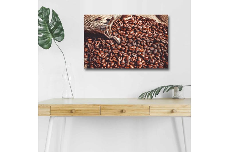 Canvastavla med LED-belysning - Rika kaffebönor i en naturlig miljö - Mörkbrun / Ljusbrun - Inredning & dekor - Tavlor & konst - Canvastavla
