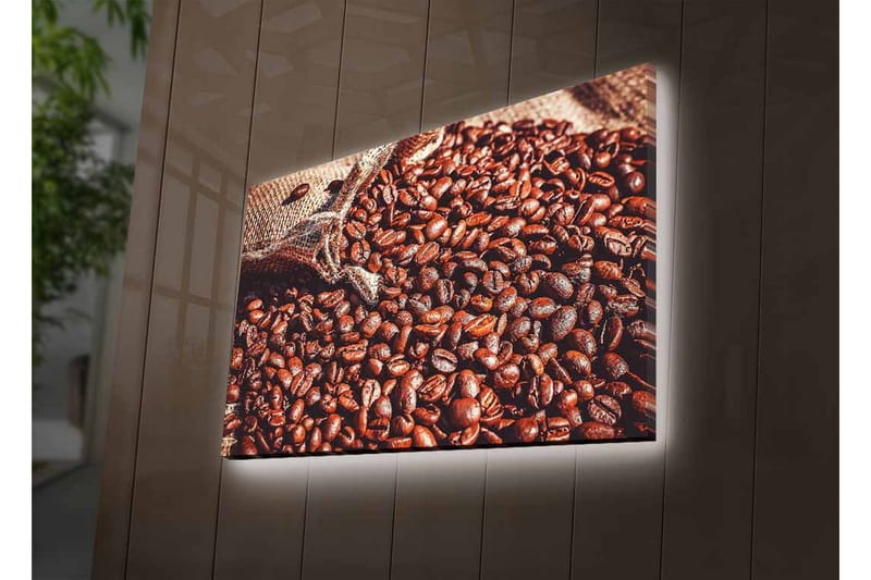 Canvastavla med LED-belysning - Rika kaffebönor i en naturlig miljö - Mörkbrun / Ljusbrun - Inredning & dekor - Tavlor & konst - Canvastavla