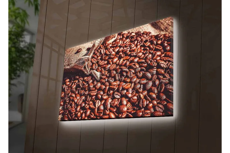 Canvastavla med LED-belysning - Rika kaffebönor i en naturlig miljö - Mörkbrun / Ljusbrun - Inredning & dekor - Tavlor & konst - Canvastavla