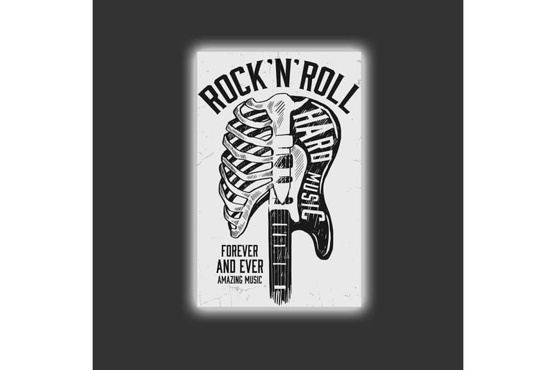 Canvastavla med LED-belysning - Rock'n'roll-gitarr med skelettmotiv - Svart / Vit - Inredning & dekor - Tavlor & konst - Canvastavla