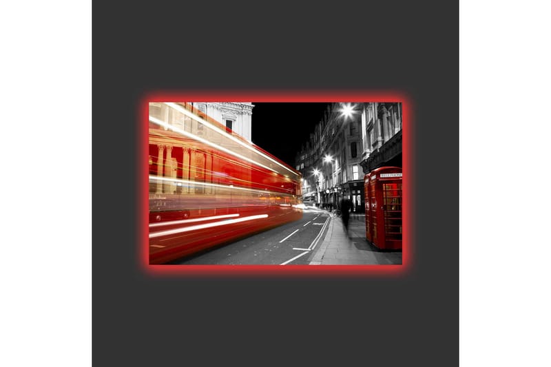 Canvastavla med LED-belysning - Röd buss i rörelse på en svartvit stadsgata - Röd / Svart / Grå - Inredning & dekor - Tavlor & konst - Canvastavla