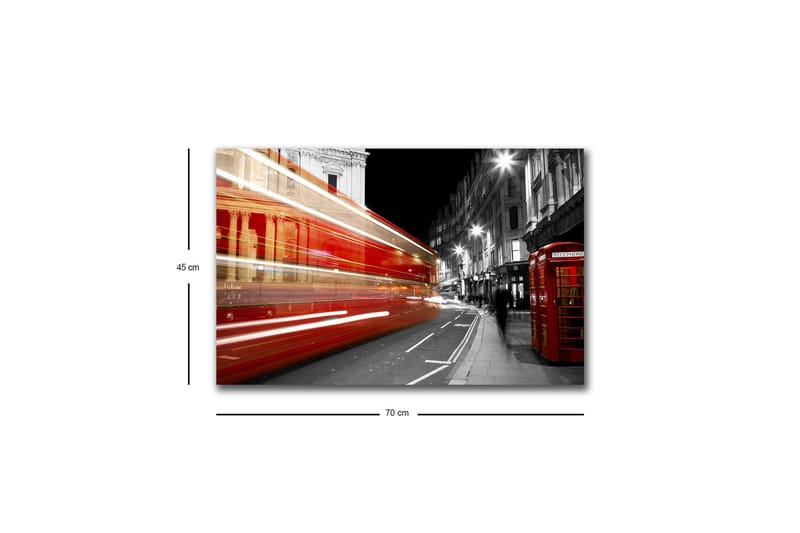 Canvastavla med LED-belysning - Röd buss i rörelse på en svartvit stadsgata - Röd / Svart / Grå - Inredning & dekor - Tavlor & konst - Canvastavla