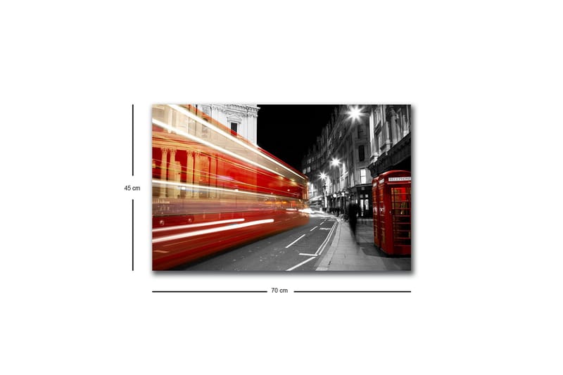 Canvastavla med LED-belysning - Röd buss i rörelse på en svartvit stadsgata - Röd / Svart / Grå - Inredning & dekor - Tavlor & konst - Canvastavla