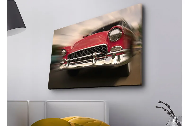 Canvastavla med LED-belysning - Röd klassisk bil i rörelse - Röd / Silver - Inredning & dekor - Tavlor & konst - Canvastavla