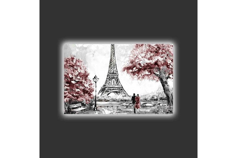 Canvastavla med LED-belysning - Romantisk scen med Eiffeltornet och blommiga träd - Röd / Svart / Grå - Inredning & dekor - Tavlor & konst - Canvastavla