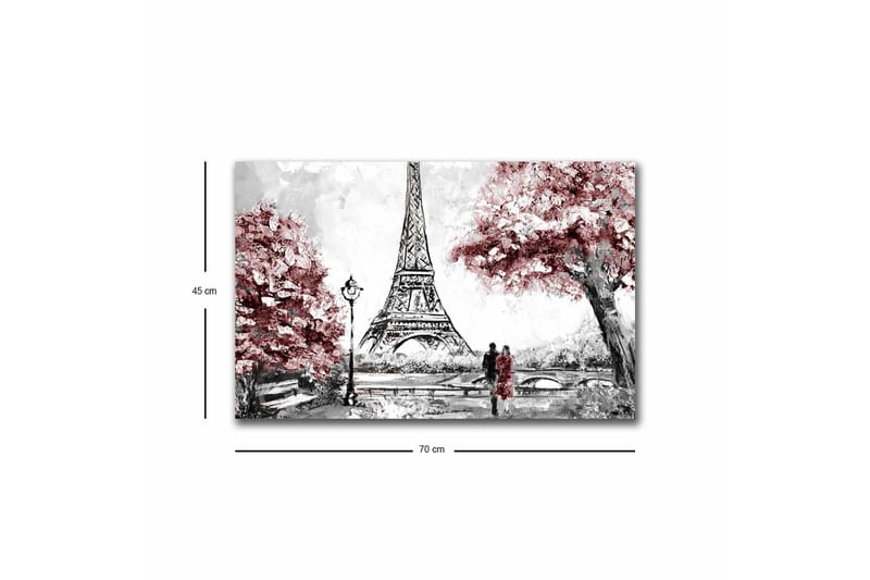 Canvastavla med LED-belysning - Romantisk scen med Eiffeltornet och blommiga träd - Röd / Svart / Grå - Inredning & dekor - Tavlor & konst - Canvastavla