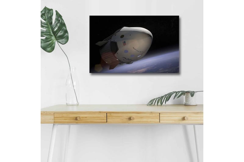 Canvastavla med LED-belysning - Rymdfarkost i omloppsbana över jorden - Svart / Vit / Blå - Inredning & dekor - Tavlor & konst - Canvastavla