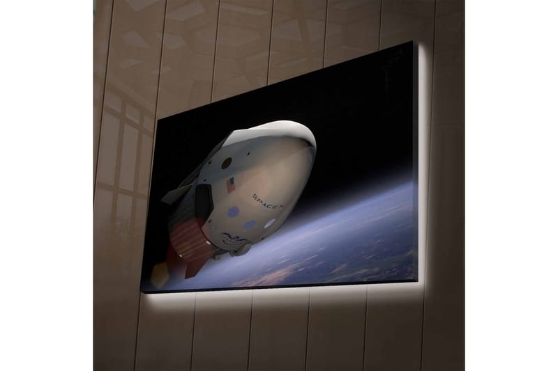 Canvastavla med LED-belysning - Rymdfarkost i omloppsbana över jorden - Svart / Vit / Blå - Inredning & dekor - Tavlor & konst - Canvastavla