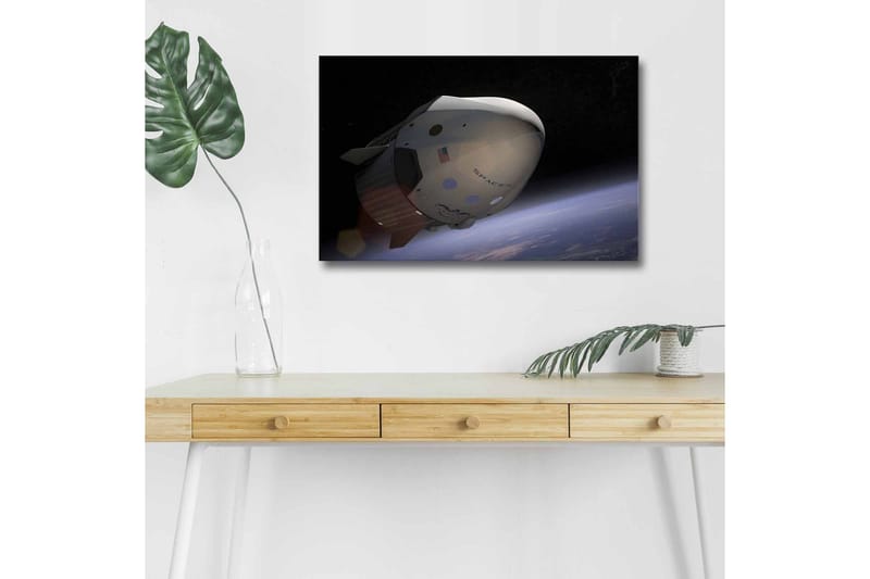 Canvastavla med LED-belysning - Rymdfarkost i omloppsbana över jorden - Svart / Vit / Blå - Inredning & dekor - Tavlor & konst - Canvastavla