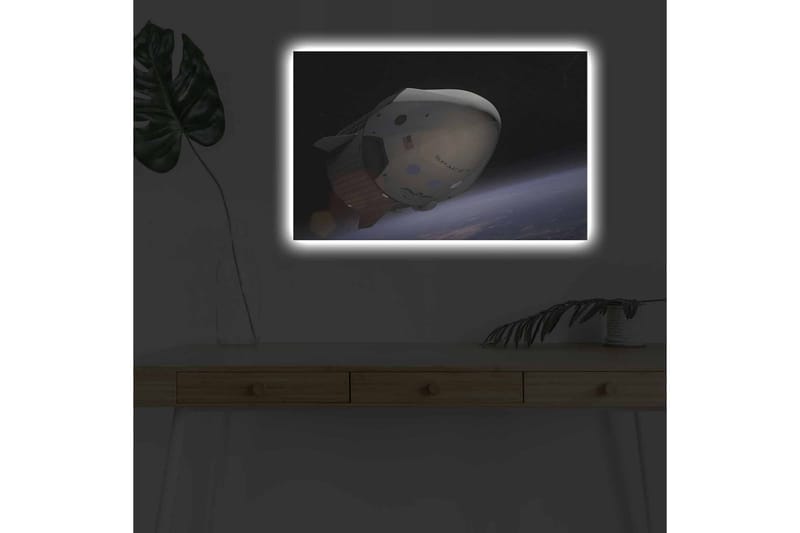 Canvastavla med LED-belysning - Rymdfarkost i omloppsbana över jorden - Svart / Vit / Blå - Inredning & dekor - Tavlor & konst - Canvastavla