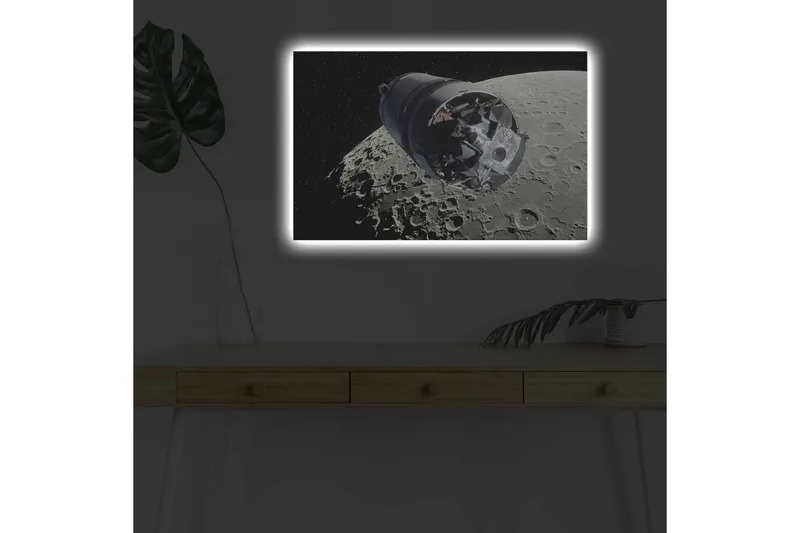 Canvastavla med LED-belysning - Rymdfarkost i omloppsbana runt månen - Grå / Svart / Silver - Inredning & dekor - Tavlor & konst - Canvastavla