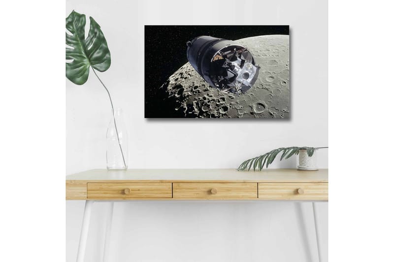 Canvastavla med LED-belysning - Rymdfarkost i omloppsbana runt månen - Grå / Svart / Silver - Inredning & dekor - Tavlor & konst - Canvastavla