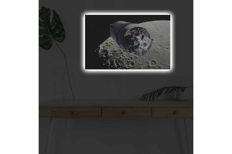 Canvastavla med LED-belysning - Rymdfarkost i omloppsbana runt månen - Grå / Svart / Silver - Inredning & dekor - Tavlor & konst - Canvastavla