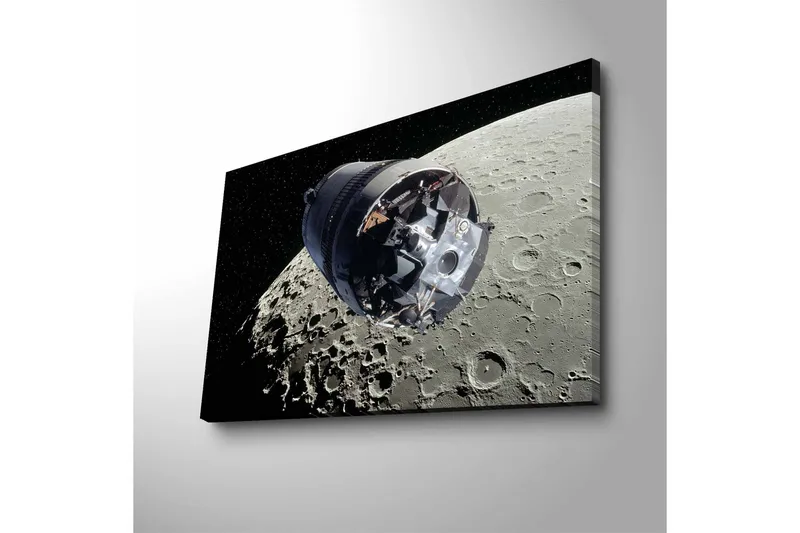 Canvastavla med LED-belysning - Rymdfarkost i omloppsbana runt månen - Grå / Svart / Silver - Inredning & dekor - Tavlor & konst - Canvastavla